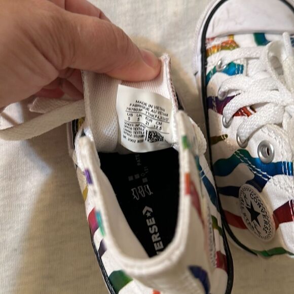 Converse 5 Baby White Rainbow Metallic Canvas High Top Sneakers - Picture 10 of 11